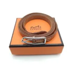 HERMES エルメス レザー ブレスレット 3連 ブラウン シルバー