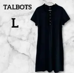 TALBOTS 【L】ブラック ポロワンピース 半袖　胸元ボタン周りフリル