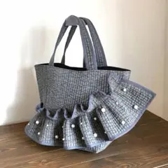 新作♡ヌビバッグ フリルギャザー ブラック パール 底板マグネット付き