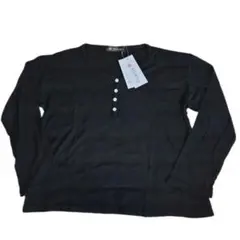 Milk tea 黒 ボタン VネックヘンリーレーヨンリブTシャツ 長袖 授乳服