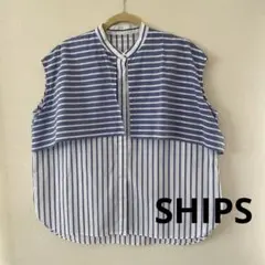 ships テレデランカットオフカラーシャツ 麻 リネン フレンチスリーブ