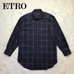 ETRO イタリア製 ドレスシャツ ウィンドウペン ドット柄 ネイビー 42のサムネイル