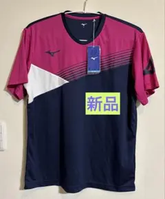 【新品】ミズノ　スポーツTシャツ ピンク/ネイビー　バドミントン　テニス　卓球
