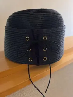 Ray BEAMS 黒いストローハット 麦わら帽子