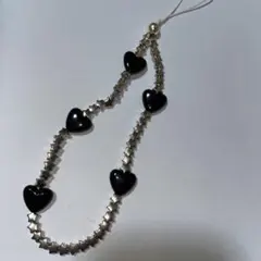 ビーズストラップ スマホストラップ シルバー♡ くろ ブラック Newjeans