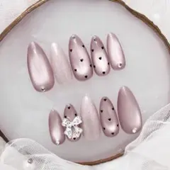 318♡ネイルチップ ワンホン フレンチガーリー マグネット　春ネイル　リボン