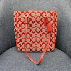 美品 コーチ COACH 6087 ミニハンドバッグ シグネチャー 赤 - メルカリ