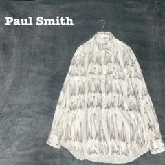 DO0082【ポールスミス】シャツ【L】ロゴ総柄 長袖 おしゃれレギュラーカラー