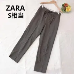 ザラ チェック柄テーパードパンツ 総柄 オフィスカジュアルS相当 ブラウン 茶