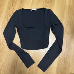 ZARA スクエアネック 長袖カットソー ブラック