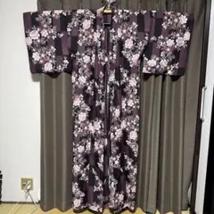 浴衣　レディース　女の子　160 155 花柄　黒　赤紫　市松柄のサムネイル