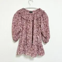 COMME CA ISM カットソー チュニック 花柄 長袖 赤 ピンク110