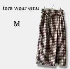 【terawear emu】ベルト付きチェックスカート タイト Mブラウン