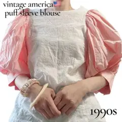 vintage america ピンクのバルーンパフスリーブ刺繍ブラウスのサムネイル
