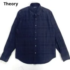 セオリー コットン 長袖シャツ チェック S ネイビー 現行タグ メンズ 春夏