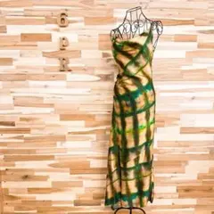 未使用【ザラ】アシンメトリー ロング キャミ ワンピース ドレス チェック S緑