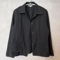 モカジーン ステッチ ジャケット 襟付き 長袖 無地 M 黒 ポリエステルのサムネイル