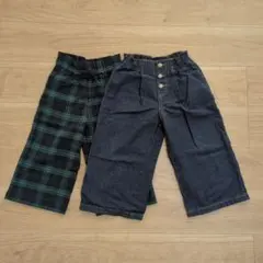 GU　ワイドデニム　ワイドパンツ　チェック　女の子　110センチ