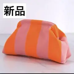 レディースカラフルバッグ　新品　オレンジとピンクのストライプ クラッチバッグレア