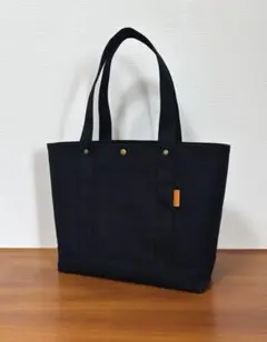 帆布トートバッグ大　ハンドメイド　富士金梅8号　ブラック　肩掛け　裏付き　底板