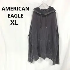 アメリカンイーグル ▶パーカー XL グレーロゴプリント ゆったり 綿100%