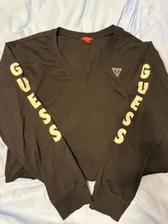 GUESS 長袖 Vネック カットソー ブラック Lサイズのサムネイル