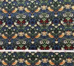 ☆MODA☆モーリス　いちご泥棒　オックス生地　紺地110cm巾×1m