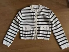 白黒ストライプ ニットカーディガン