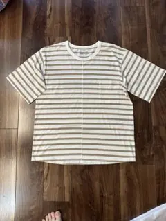 【美品】無印良品　半袖 ボーダーTシャツ ベージュ S-Mサイズ ルームウェア