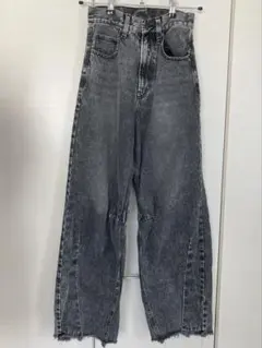 WEGO☆ヴィンテージウォッシュカーブデニムパンツ（黒）Sサイズ