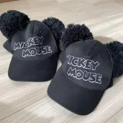 ミッキーマウスキャップ ブラック ポンポン付き