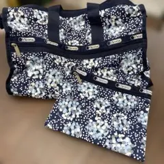 LeSportsac ネイビー ドット柄 ボストンバッグ ポーチ付き
