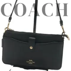【極美品】COACHコーチ　ブラック　レザー　ショルダーバッグ　ゴールド金具