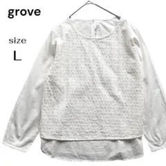 grove グローブ コットン100% 総レース カットソー ブラウス 白 L