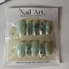 ミントグリーン 花柄 ネイルチップ 10個セット