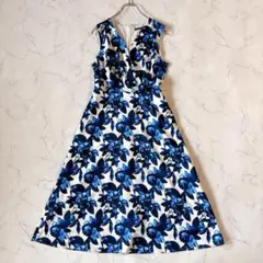 MOTF モフ 花柄 Vネック フレア ワンピース XS ブルー SHEIN