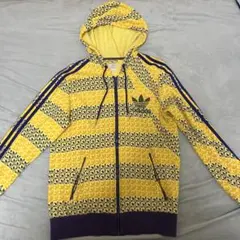 Adidas イエローストライプ パーカー Mサイズ
