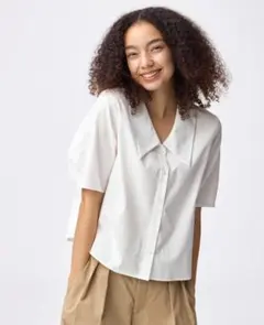 GU ビッグカラーブラウス　5分袖　ホワイト M