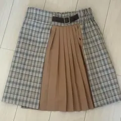 チェック柄プリーツスカート ベルト