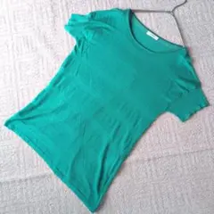 PINORE ピノーレ サマーニット 38 グリーン 綿混 ラメ感 涼感