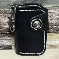 新品 ☆ 牛 革 キー ケース 黒 メンズ ホルダー アメカジ バイカー 本革