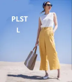 プラステ　PLST　イエロー　黄　 リネンブレンド 　麻　Ｌ　ワイドパンツ
