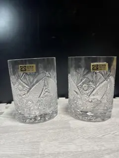 未使用】ヴィンテージ　ボヘミアクリスタル ロックグラス ペアセット 旧チェコ製