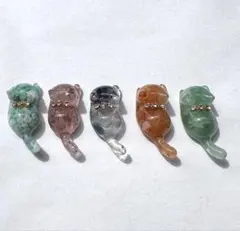 3054】じゃれ猫 レジン 天然石 アクセサリー ピアス 厄除け 魔除け
