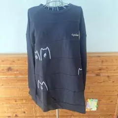 ドラッグストアーズ　d.s.club 豚モチーフ刺繍 長袖スウェット ブラック