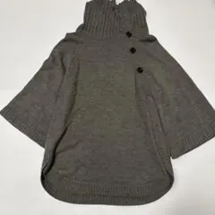 グレー ニットポンチョ ハイネック