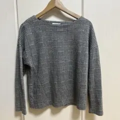 チェック柄 長袖ボートネックトップス