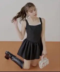 新品【Chicoチコ】レースレイヤードフレアキャミワンピース　ブラック