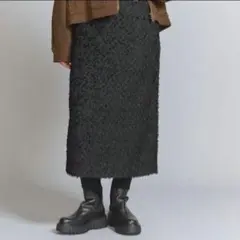 れお様 BEAUTY&YOUTH ジャカードフリンジ Iラインスカート 黒