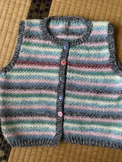 手編み　ハンドメイド　ボタン　前開き　サマーニットベスト　一点物　サイズ100
